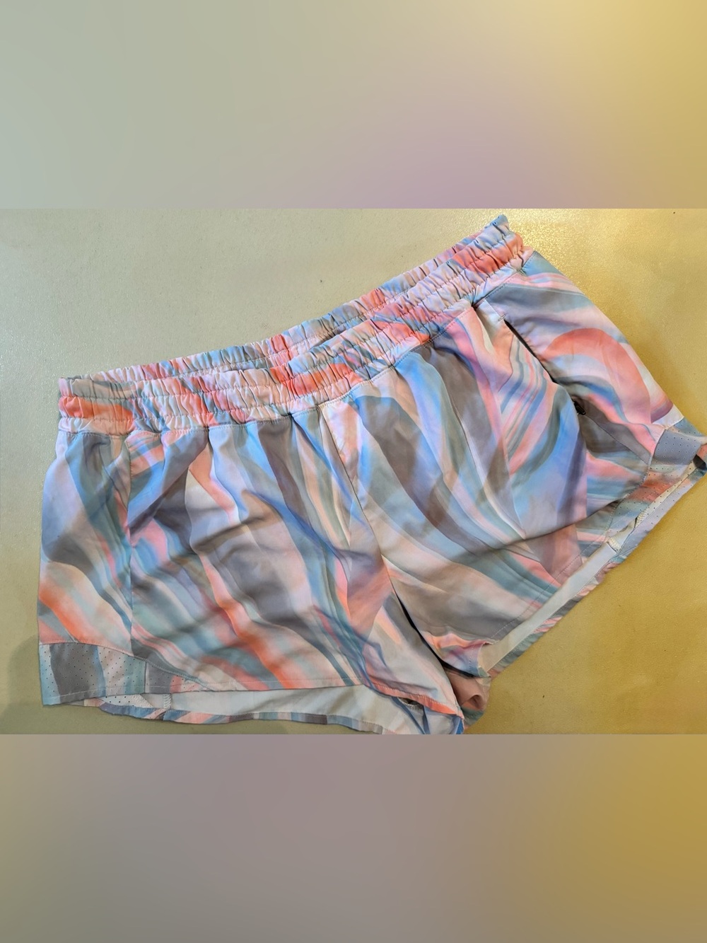 Women’s Pastel Wave Athletic Shorts - Pink, Blue & Cream